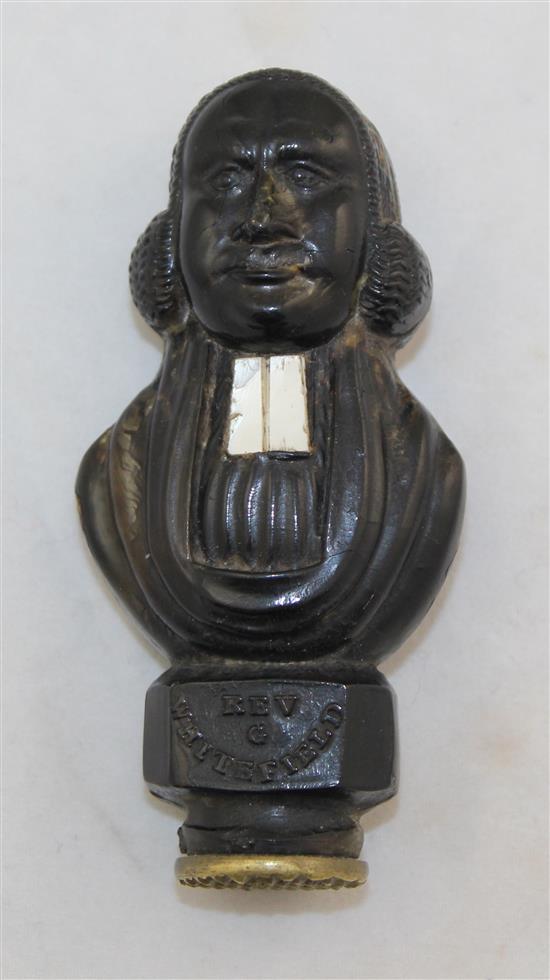 An American pressed horn Rev. G. Whitefield figural seal, dated 1839, 3.25in.